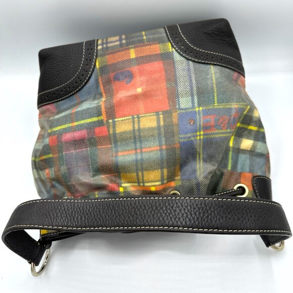 Y2K Dooney & Bourke Plaid Drawstring Shoulder Satchel Bag – Preppy Madras Print - Picture 11 of 16